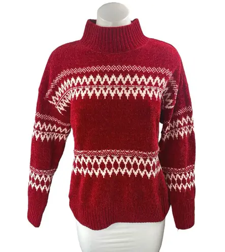 Christian Siriano Red White Fair Isle Christmas Long Sleeve Turtleneck Sweater M Size M