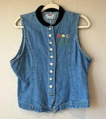 Vintage Vest Denim Velvet Western Embroidered Festival Y2K 90s Rachel Friends Blue Size L