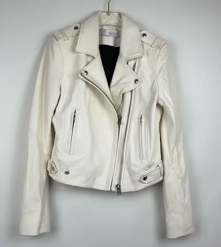 IRO Luigaspe White Soft Lamb Leather Biker Jacket Size 42 (Size 10)