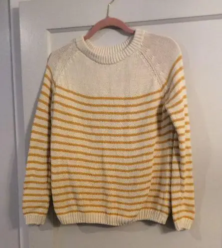 Tea N Rose Crew neck cotton dark yellow white sweater womens Medium stripes