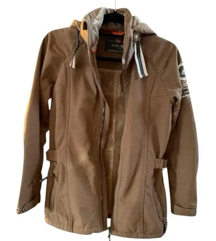 KILLTEC G.I.G.A. DX Brown Expedition Hooded Jacket Size 10 Embroidered Patches