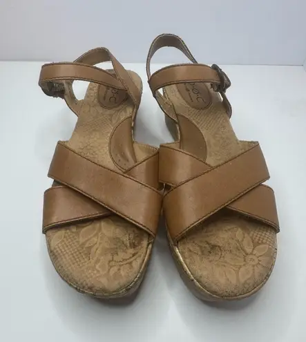 Born concept BOC Brown Leather Cork Wedge Sandals Size 7