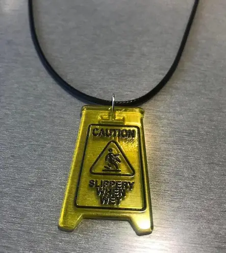 Handmade Gothic Caution Sign slippery floor Necklace - Cool & Chic Antique vintage emo