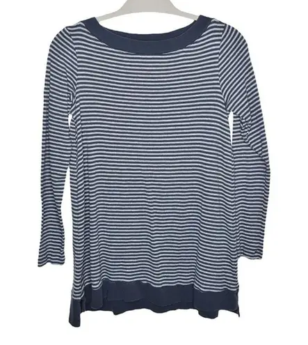 J.Jill Perfect Pima Womens Striped Long Sleeve Tunic XS 100% Pima Cotton Top Blue