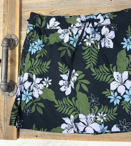 Speedo Skort Skirt XL Woven Floral Tennis Swim Golf Black Print Pockets UV