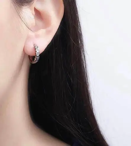 925 Silver Plated CZ Love Heart Silver Hoop Earrings for Women