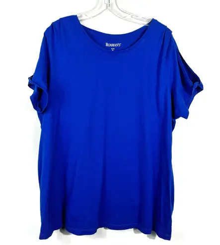 Roaman’s Women’s Plus Size Royal Blue Twist Cutout Short Sleeve Top 22/24 1X