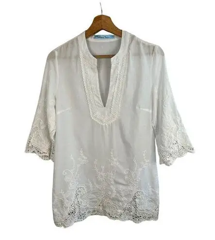 Solitaire Swim Womens size Small White Bohemian Crochet Tunic Cover Up Dress