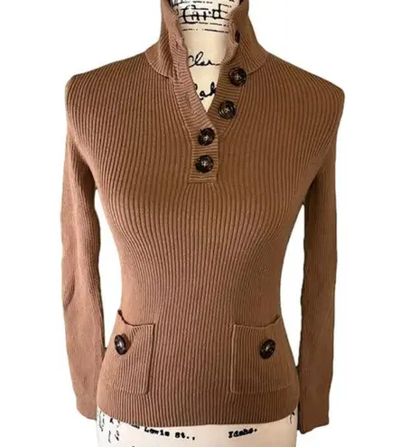 Vintage Moda international cotton turtleneck big button sweater Size sma… Tan