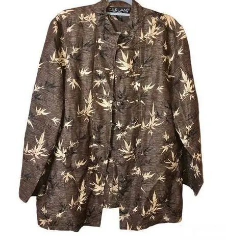 Silkland Vintage 100% Silk Kimono Blouse Jacket Brown Size 1X