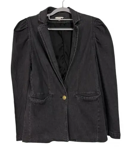Elan Denim Blazer Jacket Puff Sleeve Casual Career Black Wash Small