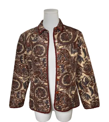 Silkland Petite 100% Silk Quilted Paisley Jacket Large Red Size undefined