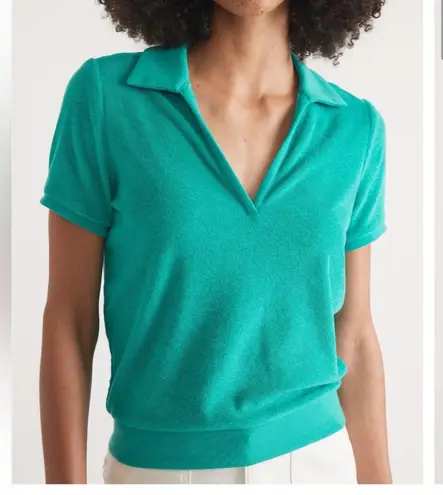 Marine layer Women’s White Terry Polo Top Short Sleeve Johnny Collar Coastal XL