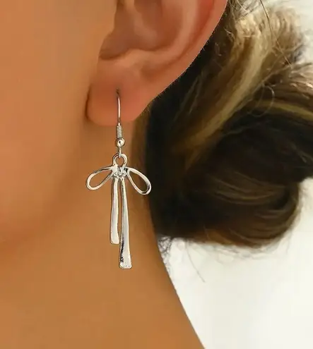 NEW Silver Coquette Bow Dangle Earrings Elegant Drop Bow Earrings Jewelry, y2k
