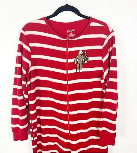 Nick & Nora Red Striped Front Zipper Foot Enclosure Long Sleeves Pajamas Small