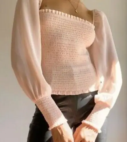 Aritzia Wilfred Tempest Women's Pink Saga Blouse Size Small Puff Sleeve Smocked