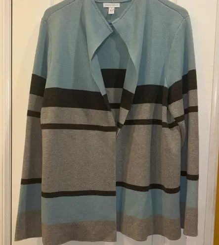 Charter Club Soft Blue and Light/ Dark Gray Knit Cardigan Open Front No Buttons