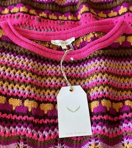 Free The Roses NWT  Crochet Knit Multi Colored Dress In Fuchsia Multi