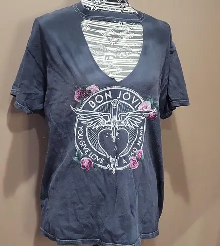 *5/$25 Sale* Bon Jovi Cutout Neckline You Give Love A Bad Name Tee Pink Size M