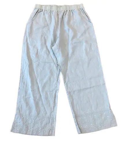 J. Jill 100% linen wide leg embroidered hem pant size small Green