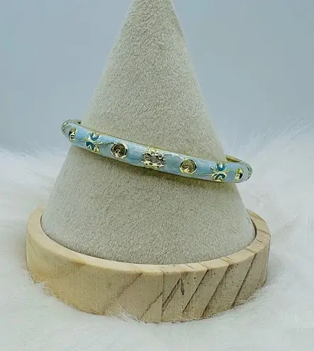 Blue Butterfly & Floral Theme Enamel Hollow Out Cloisonne Bangle Gold