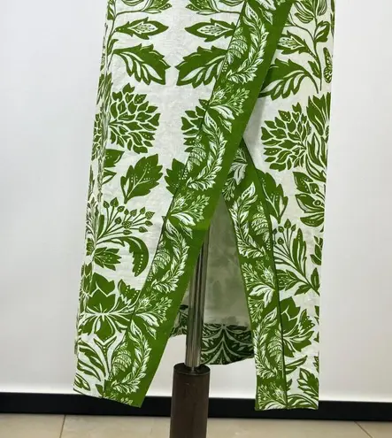 Farm Rio NWOT  Floral Beaded Tassels Linen-blend Midi Skirt In Green Size M