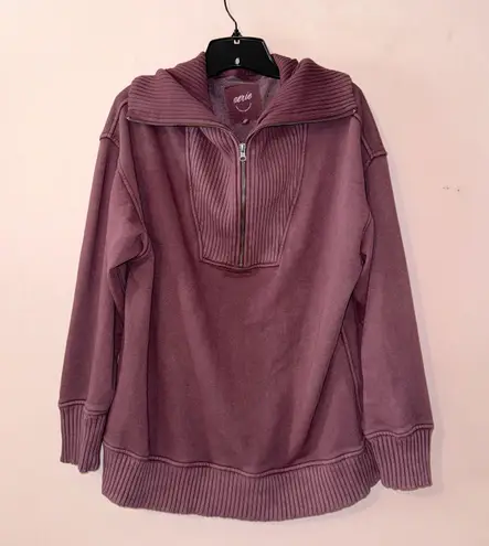 Aerie Burgundy Down To Earth Quarter Zip Oversized Pullover Size S NWOT!