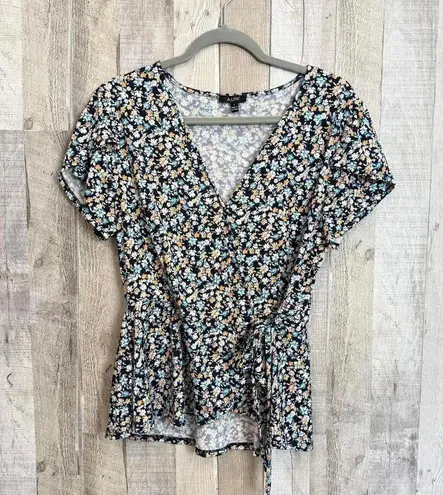 AUW *A.U.W Women's Size Large Floral Print Puff Sleeve Wrap Top Casual