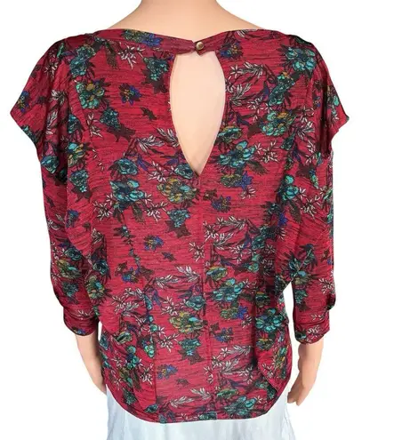 Free People NWT  Size XS S Red Dock Street Floral 3/4 Sleeve Top Boho Festival