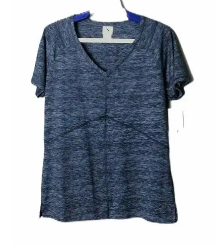 Natori N Power Size Small Shirt Athleisure Heather Blue V Neck Short Sleeve NEW