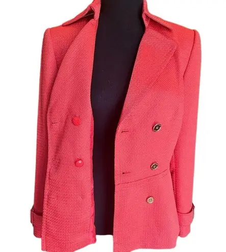 Tahari ASL Double Breasted Blazer w/ Belted Cuffs & Gold Buttons Orange Red SZ.4