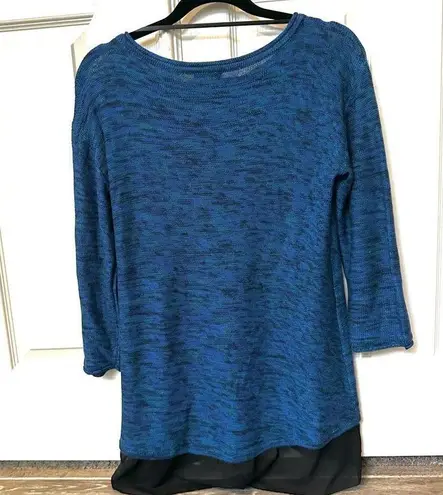 cupio  blue marbled sweater with black trim