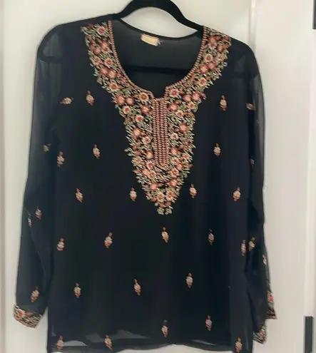 Vintage Embroidered black top Indian kurti top