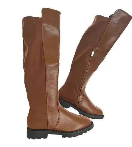 Shoedazzle  Demi Boots Riding Chunky Lug Sole Brown Knee High