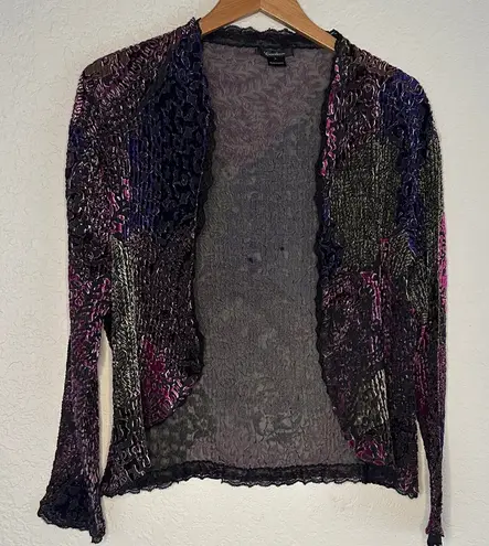 Burnout Velvet Crinkly Open Cardigan Sweater Dark Goth Purple Fall Winter Large