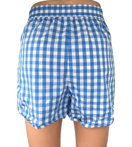 J.Crew Womens Blue White Checkered Plaid Elastic Waist Relaxed Boxers Shorts S