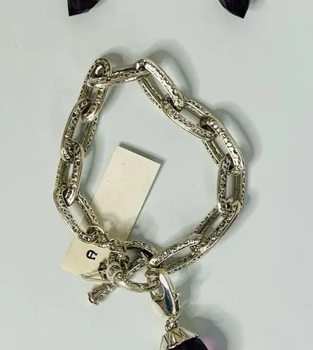 Etienne Aigner Purple Faceted Gemstones Silver Tone Bracelet Dangle Earrings