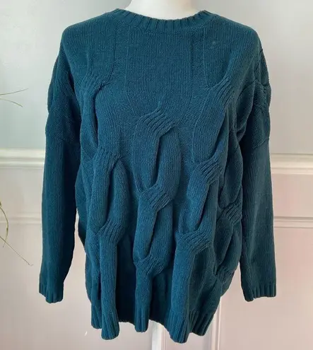 J. Jill Size M Chenille Teal Peacock Chunky Cable Knit Sweater Pullover Knit Top Green Size M