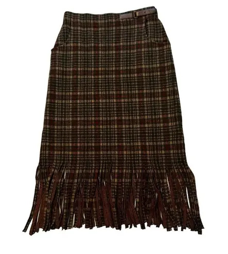 Double RL RRL Fringe Plaid Wool Skirt, Sz 4