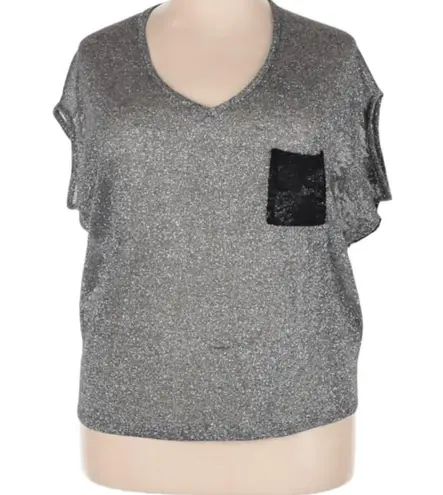 Blu Planet Metallic Silver With Black Lace Back Top Size 3X