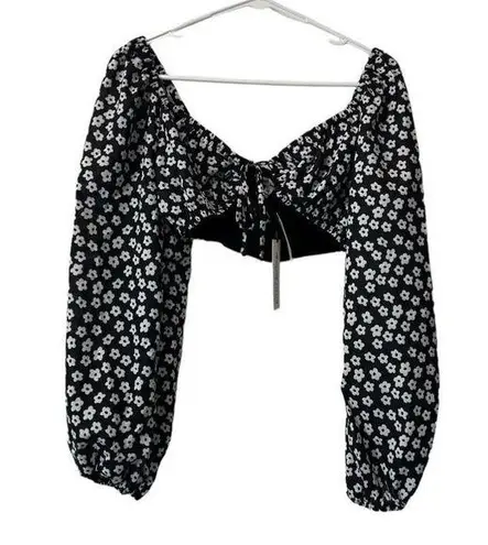 Pretty Garbage Women Floral Tied Crop Top Size Medium Boho Peasant Hippie Preppy