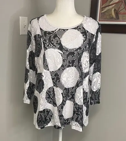 Ali Miles Black and White Polka Dot Asymmetrical mesh shear top size Medium