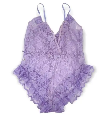 Vintage Ruffle Sheer Lace Purple Bodysuit Teddy