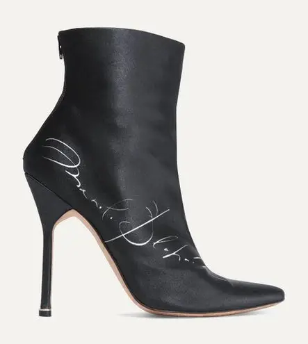 Manolo Blahnik + Vetements Printed Satin Ankle Boots In Black
