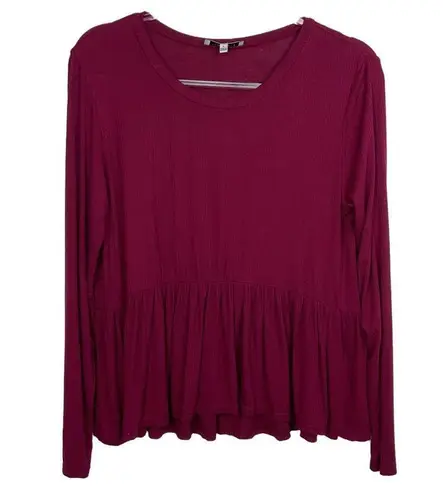 Hooked Up Maroon Ribbed Long Sleeve Peplum Top Large Red