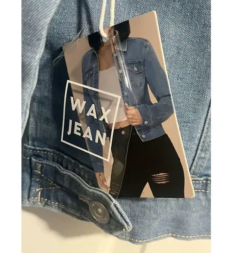 Wax Jean Jacket Womens Medium Denim Trucker Blue Stretch Buttons Long Sleeve NEW