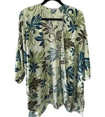 Maia Creations Hawaiian Tropical Floral Print Open Kimono Cover Up One Size Plus Green