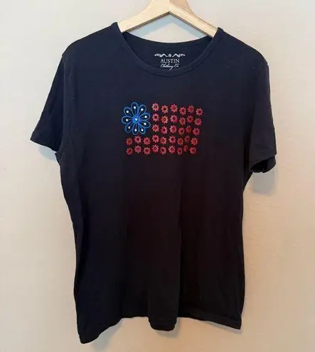 Patriotic Floral Flag Austin Clothing Co. Women’s T Shirt XXL Fourth Of July Blue