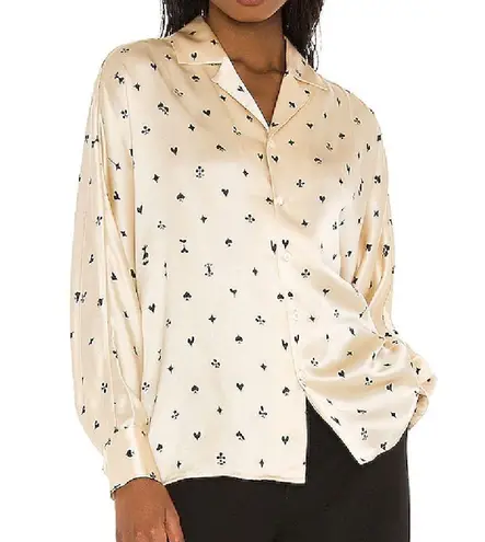 Revolve  - Tell Your Friends Dolman Silk Shirt in Plaisantin Cream & Black