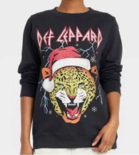 NWT Def Leppard Women Christmas Holiday Black Graphic Sweatshirt L Large